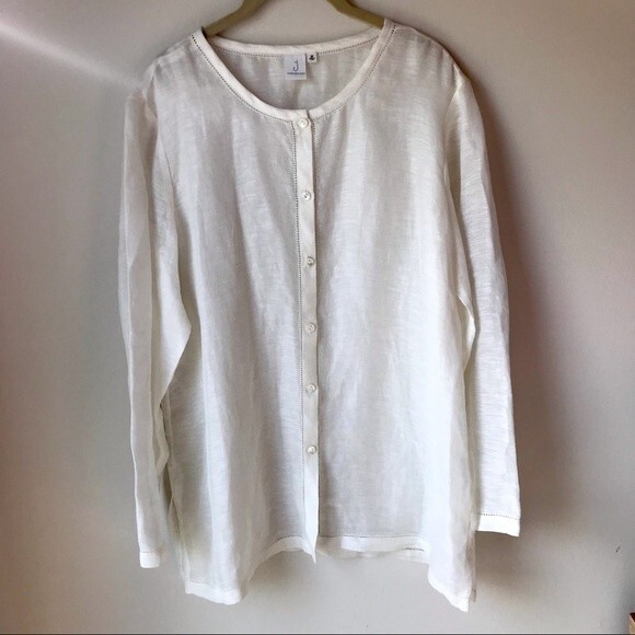 Linen Silk Tunic JONES NEW YORK White Cream Blouse Top Long Sleeve Button Up M - Picture 6 of 8